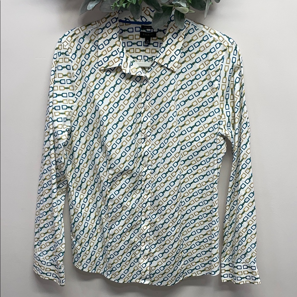 Talbots Wrinkle Resistant Long Sleeve Button Down Shirt Buckle Print 12